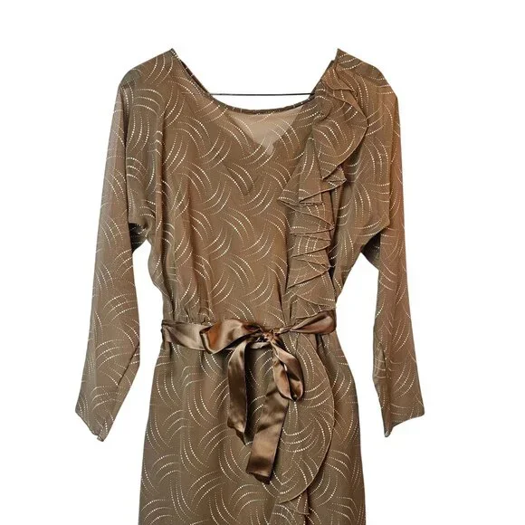 Vintage 1960's Kay Kipps New York Sheer Flowy Tan Polka Dot Evening Maxi Dress - Picture 2 of 10